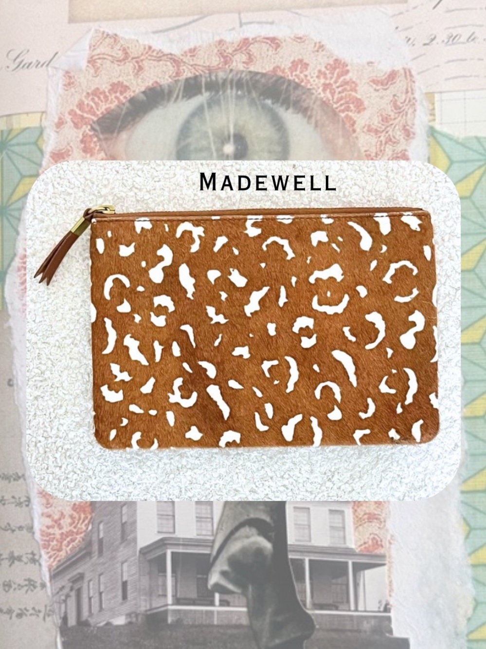 Madewell Genuine Calf Hair Brown & White Spotted Leather Clutch Wallet